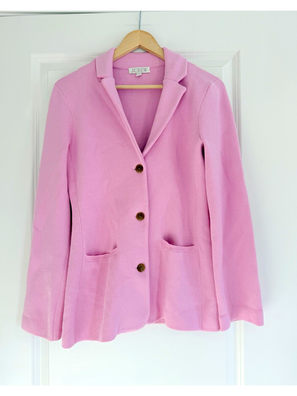 J.Crew Pink Knit Sweater Blazer Notch Collar Size S Soft Girl Preppy Coastal